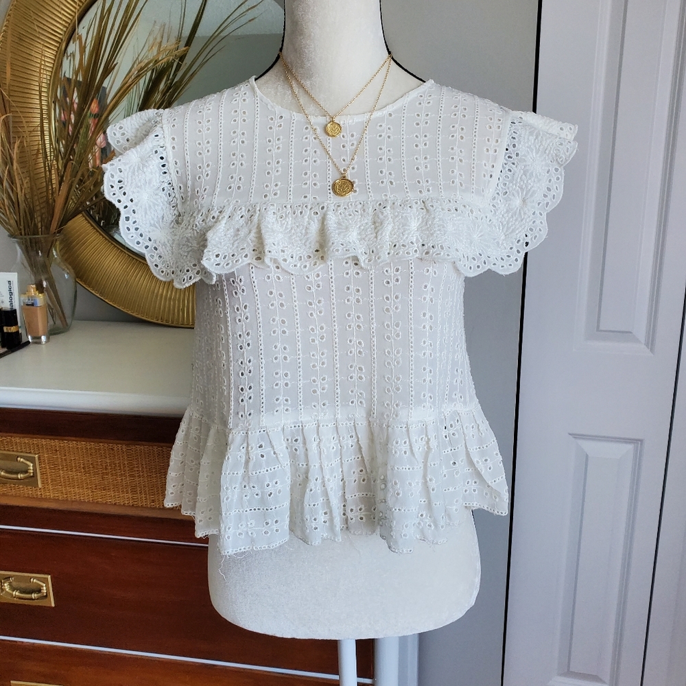 Zara embroidered eyelet white top